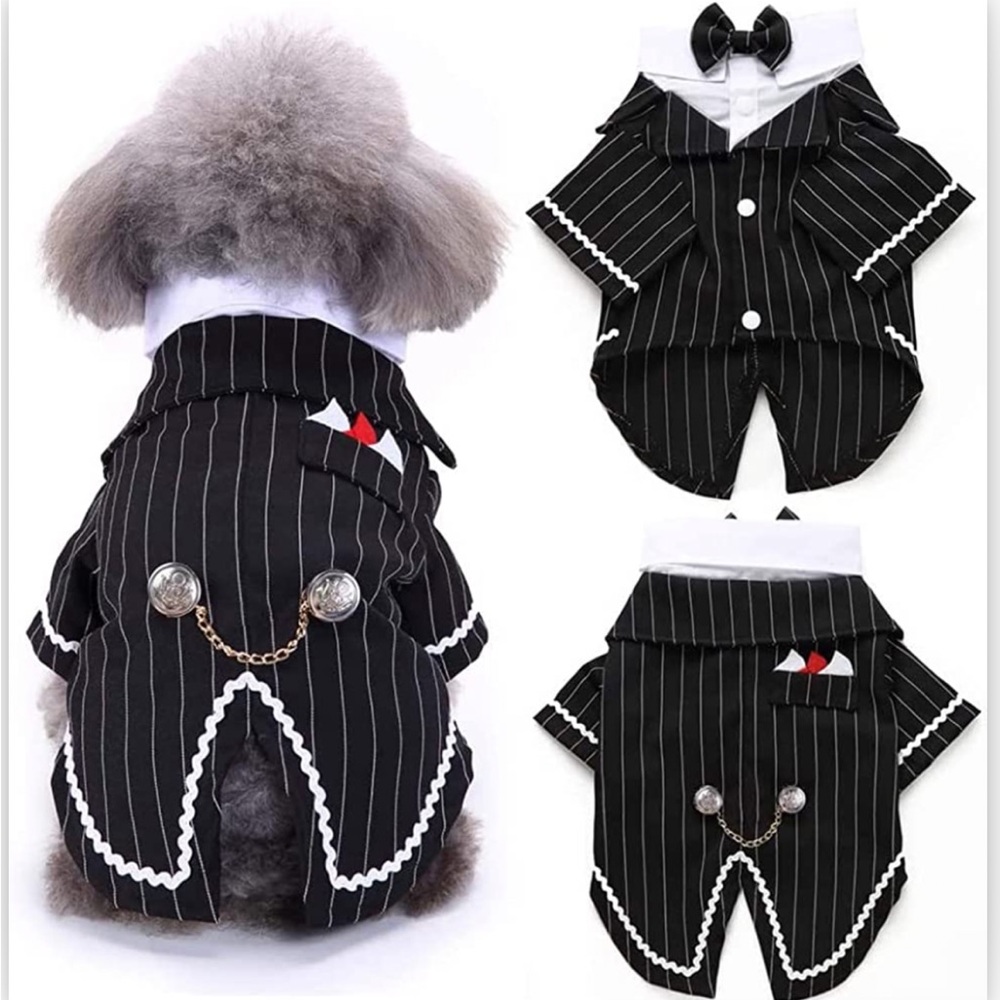 dentrun dog bow tie striped tuxedo suit with buttons